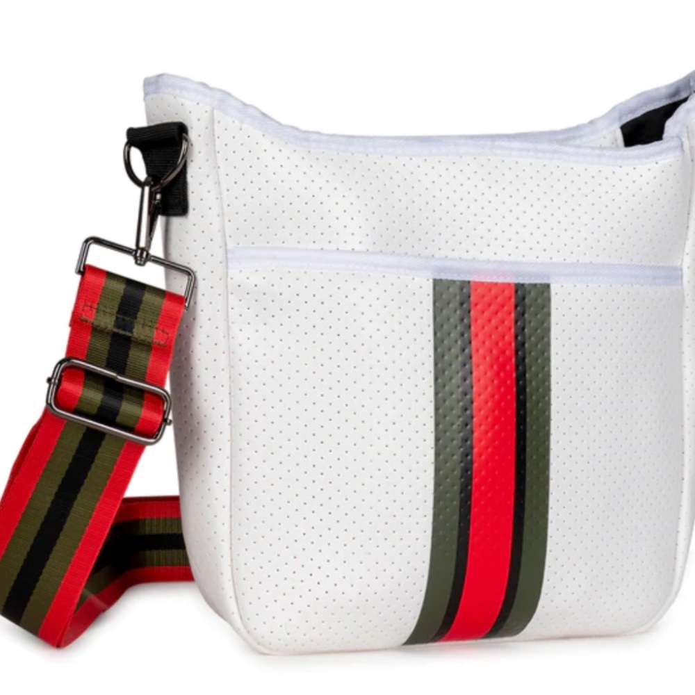 Haunted Shore New White Crossbody Bag with Striped Strap - Picture 3 of 9